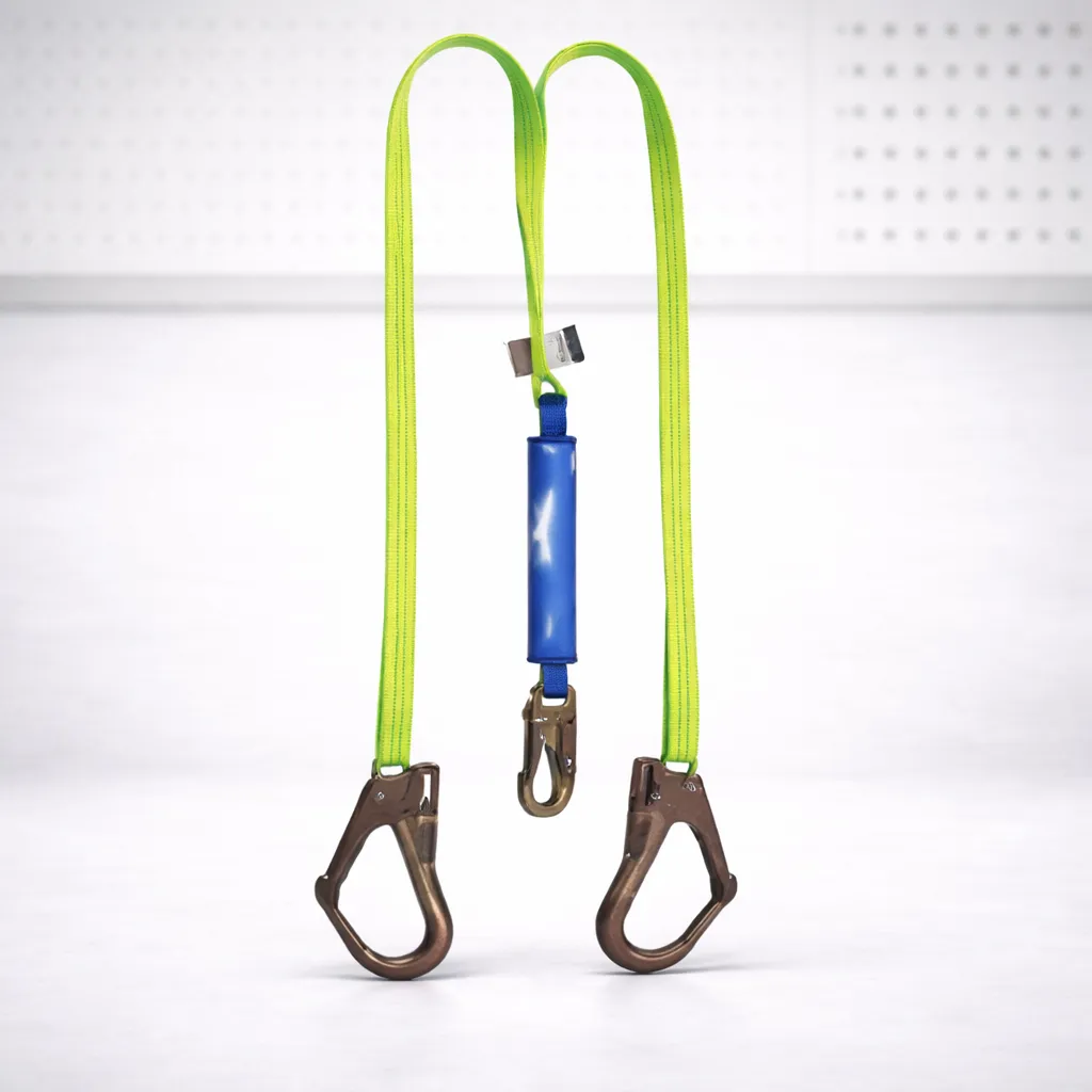 [167251] Eslinga en Y con amortiguador mosquetón pequeño dos mosquetones grandes 1,80m